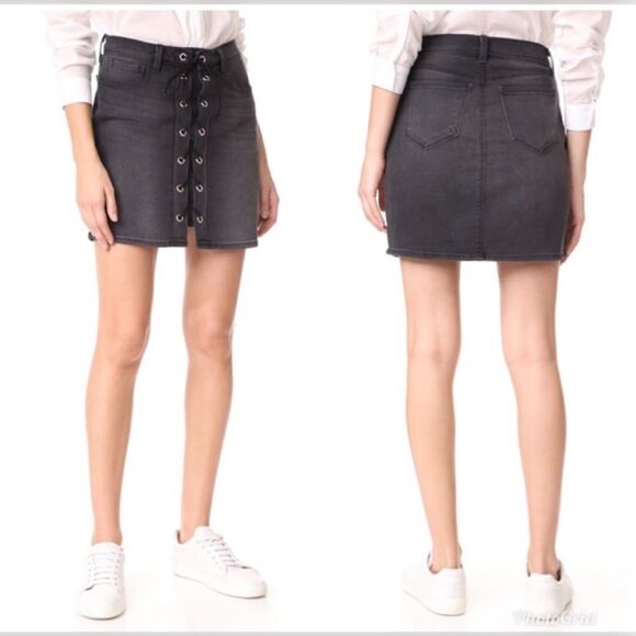L'AGENCE Portia High Rise Lace Up Denim Mini Skirt - Picture 2 of 7